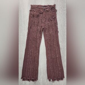 American Stitch Stacked Frayed Flared Distressed Brown Pants Womens Size 30 NWOT